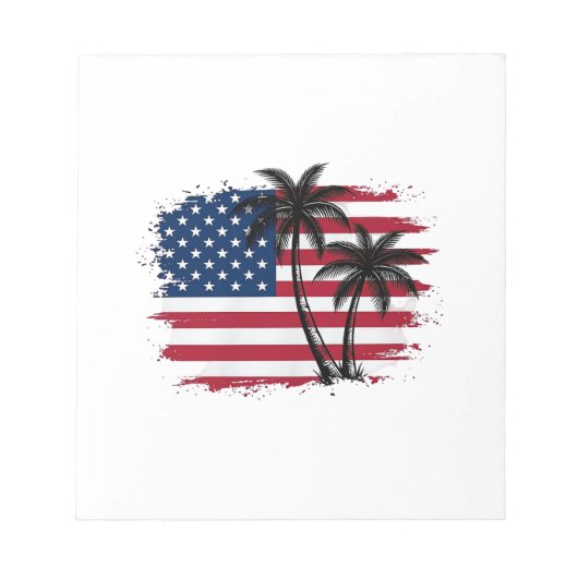 ヤシの木 アメリカ国旗 愛国 ビーチ ベクターアート ノートパッド (正面)