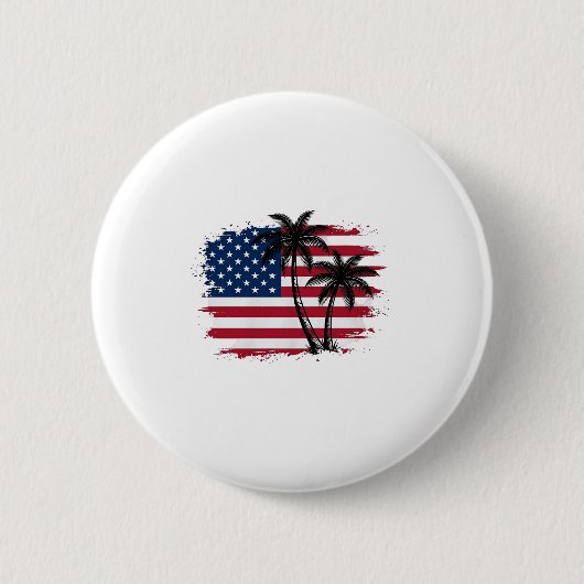 ヤシの木 アメリカ国旗 愛国 ビーチ ベクターアート 缶バッジ (正面)