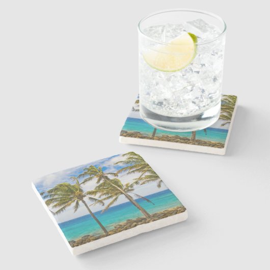 ヤシの木(ココス・ヌシフェラ)が揺れている ストーンコースター (横)