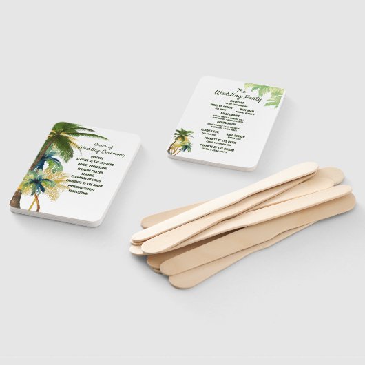 ヤシの木、ビーチ水彩結婚式 プログラムファン ハンドファン (組立なし)