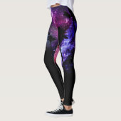 ヤシの木 ビーチ スペース 銀河 星柄 ブラック レギンス (左)