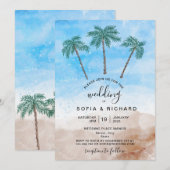 ヤシの木 ビーチ 海 島 熱帯 招待状 (正面/裏面)