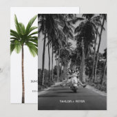 ヤシの木 ミニマリスト トロピカル ビーチ フォト ウェディング 招待状 (正面/裏面)