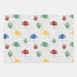 ヤシの木、ヤシの葉と黒い手書きドット ラッピングペーパーシート