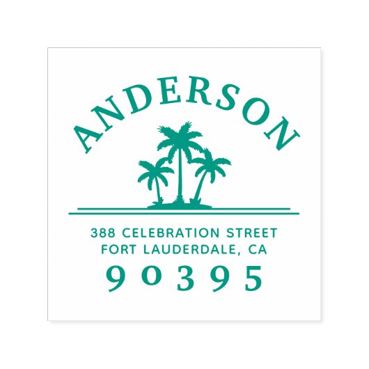 ヤシの木 |ラウンドファミリ名差出人住所 セルフインキングスタンプ (デザイン)