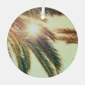 ヤシの木、ヴィンテージ調色の空。 ガラスオーナメント (裏面)