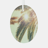 ヤシの木、ヴィンテージ調色の空。 ガラスオーナメント (正面左)