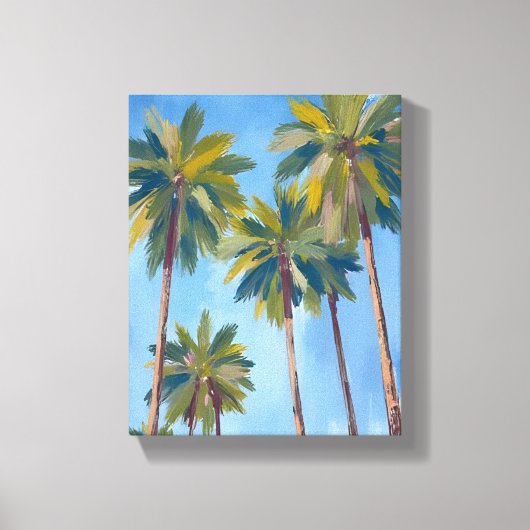 ヤシの木 水彩 熱帯の絵画 キャンバスプリント (正面)
