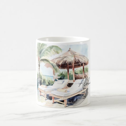 ヤシの木 海辺のビーチ コーヒーマグカップ (中央)