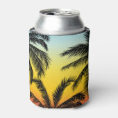 ヤシの木、熱帯のグランジサンセットカード。 缶クーラー (缶正面)