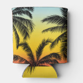 ヤシの木、熱帯のグランジサンセットカード。 缶クーラー (裏面)