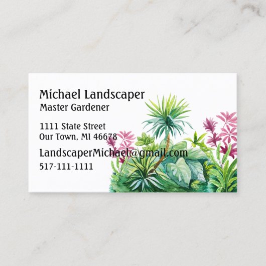 ヤシの木、緑、赤葉い自然 名刺 (正面)