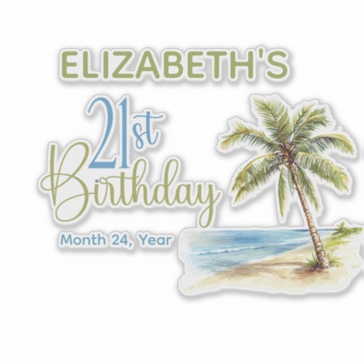 ヤシの木 21歳の誕生日 シール (正面)