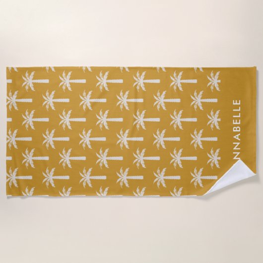 ヤシの熱帯の夏の植物モダンからし ビーチタオル (正面)