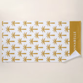 ヤシの熱帯の夏の植物モダンからし ビーチタオル (正面)