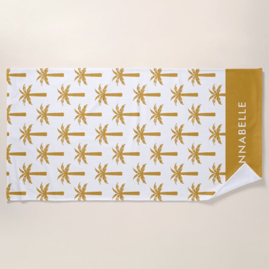 ヤシの熱帯の夏の植物モダンからし ビーチタオル (正面)