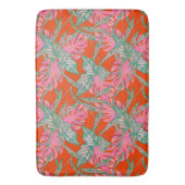 ヤシの葉とコレウス熱帯赤ピンクグリーン バスマット (正面縦)