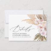 ヤシの葉のススキ自然結婚ピンク 出欠カード (正面)