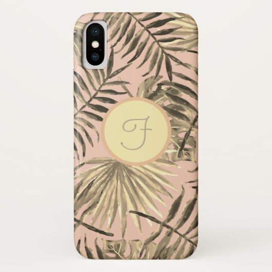 ヤシの葉のトロピカル ピンク ピーチ ゴールド モノグラム Case-Mate iPhoneケース (裏面)
