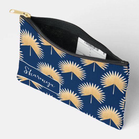 ヤシの葉の中世紀半モダン期+名前 アクセサリーポーチ (見開き)