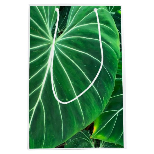 ヤシの葉の熱帯の葉のジャングルの葉 ミディアムペーパーバッグ (正面)