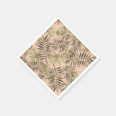 ヤシの葉の熱帯桃と金ゴールド スタンダードカクテルナプキン (角)