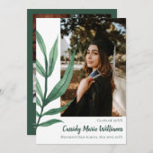 ヤシの葉の緑の植物の卒業発表 招待状 (正面/裏面)