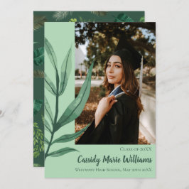 ヤシの葉の緑の植物の卒業発表 招待状