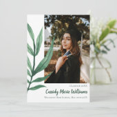 ヤシの葉の緑の植物の卒業発表 招待状 (スタンド正面)