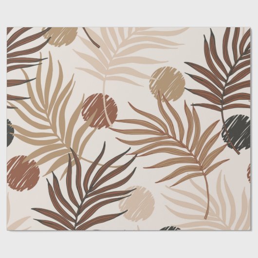 ヤシの葉の線画の地色のシームレスな模様 ラッピングペーパー (フラット)