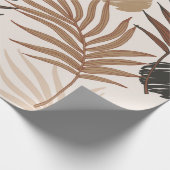 ヤシの葉の線画の地色のシームレスな模様 ラッピングペーパー (角)