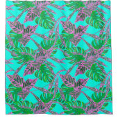 ヤシの葉コレウス熱帯ブルーピンクグリーン シャワーカーテン (正面)