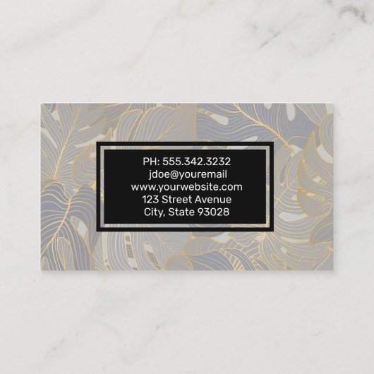 ヤシの葉シームレスパターン | 金ゴールドのリーフ線 名刺 (裏面)