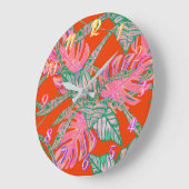 ヤシの葉モンステラ・コレウス熱帯性火赤 ラージ壁時計 (傾斜)