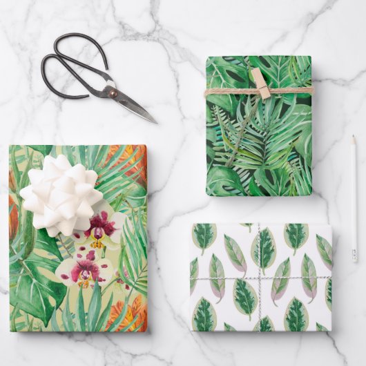 ヤシの葉木とモンステラの巨大な ラッピングペーパーシート (正面)