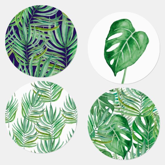 ヤシの葉木とモンステラの巨大な ラベル (グループ)
