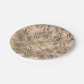 ヤシの葉熱帯コーラルピンクの金ゴールドモンステラの夏 ペーパープレート (アングル)