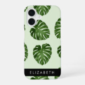 ヤシの葉、トロピカルパターン、お名前 iPhone 16ケース (裏面)