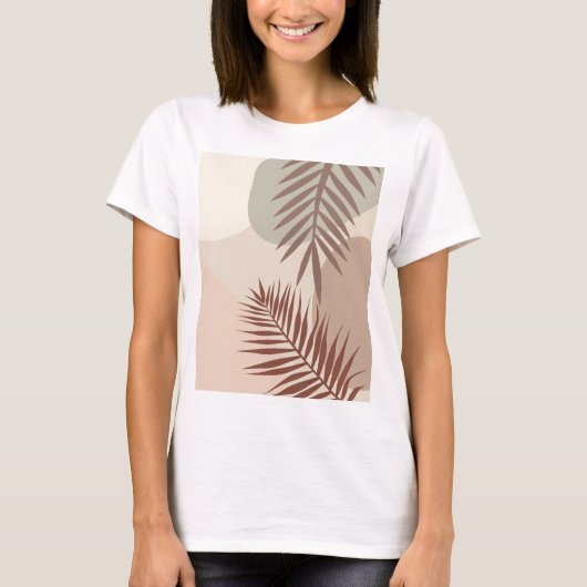 ヤシの葉、ボヘミアン抽象幾何学アート Tシャツ (正面)