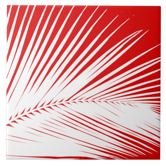 ヤシの葉-白と黒の珊瑚色 タイル (正面)