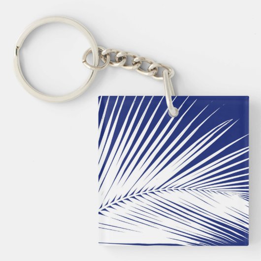 ヤシの葉 – navy blue and white キーホルダー (正面)