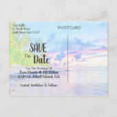 ヤシビーチ日没の水色日付を保存 案内ポストカード (裏面)