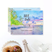 ヤシビーチ日没の水色日付を保存 案内ポストカード