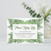 ヤシ葉とユーカリ結婚の葉モダン葉 出欠カード (スタンド正面)