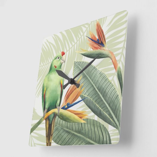 ヤシ葉の スクエア壁時計 (傾斜)