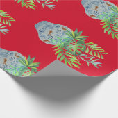 ヤシ葉青と白のジンジャー ラッピングペーパー (角)