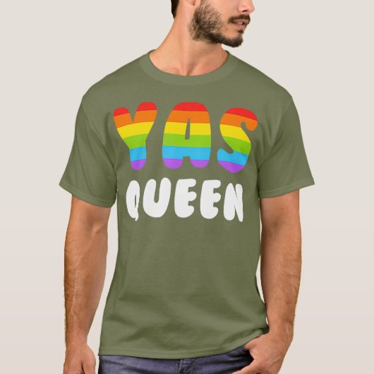ヤスクイーンシャツメンズ女性ゲイプライドLGBTQヤース Tシャツ (正面)