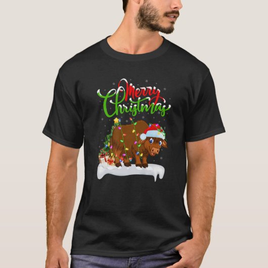 ヤックおもしろい動物愛好家クリスマス照明ヤッククリスマス Tシャツ (正面)