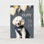 ヤッピーおもしろい新年ホワイトプードルインレザー シーズンカード (正面)