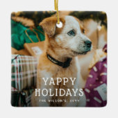 ヤッピー休日かわいい子犬のクリスマス セラミックオーナメント (正面)